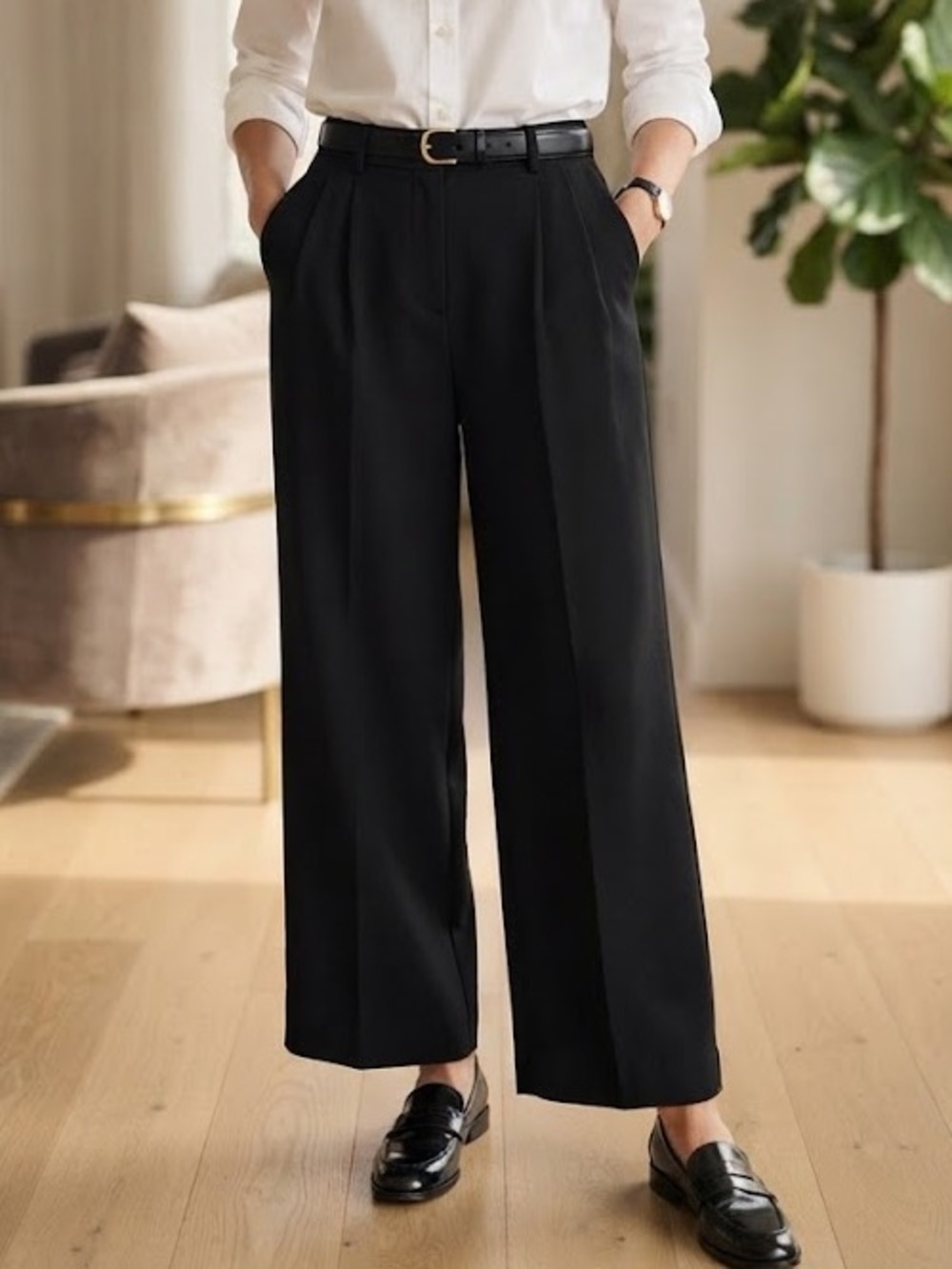 Aritzia Wilfred Classic Wide-Leg Black Trousers Pants - #291